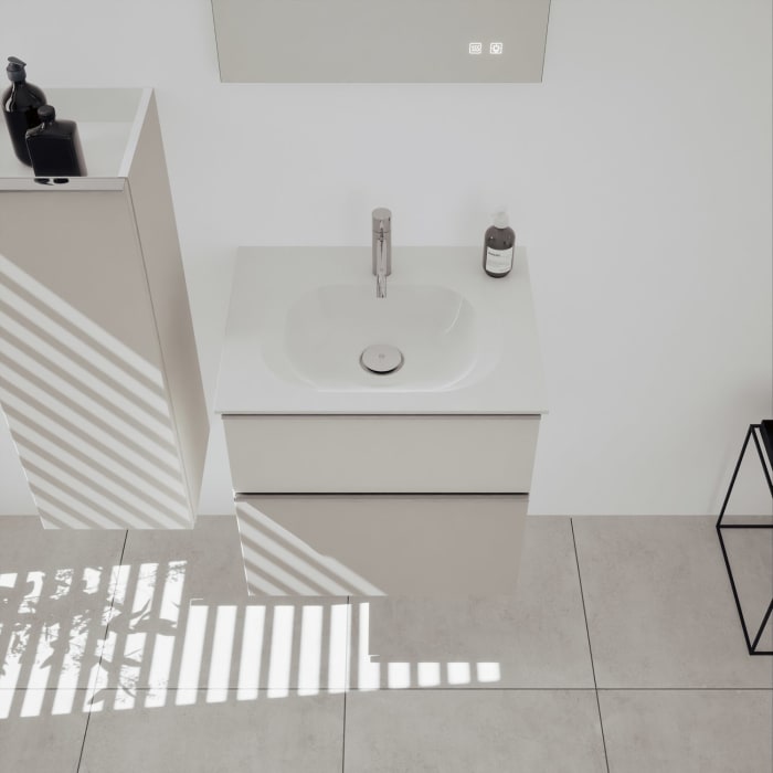 burgbad Fiumo 2.0 Mineralguss-Waschtisch mit Waschtischunterschrank 62 cm, mit Griff G0146