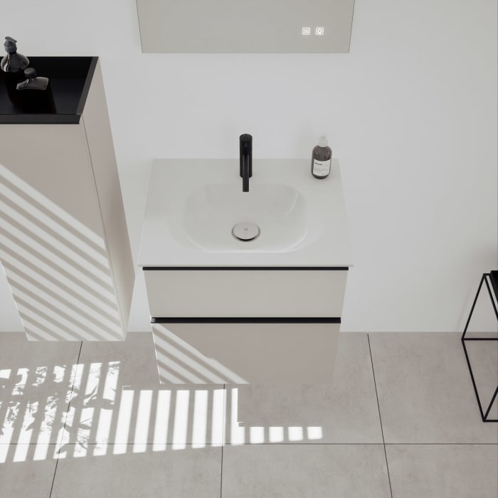 burgbad Fiumo 2.0 Mineralguss-Waschtisch mit Waschtischunterschrank 62 cm, mit Griff G0200