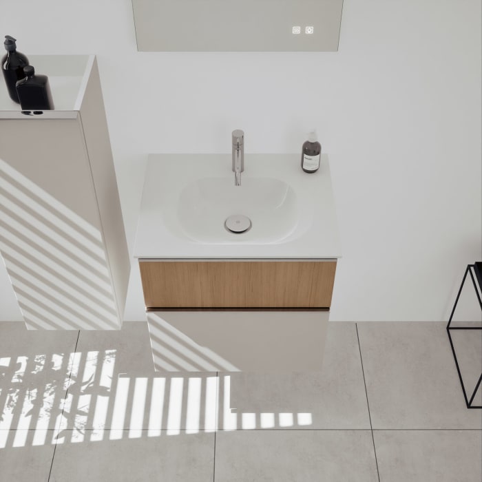 burgbad Fiumo 2.0 Mineralguss-Waschtisch mit Waschtischunterschrank 62 cm, mit Griff G0146