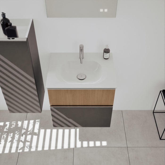 burgbad Fiumo 2.0 Mineralguss-Waschtisch mit Waschtischunterschrank 62 cm, mit Griff G0146