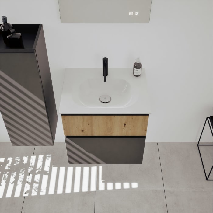 burgbad Fiumo 2.0 Mineralguss-Waschtisch mit Waschtischunterschrank 62 cm, mit Griff G0200