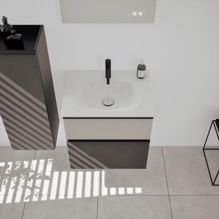 burgbad Fiumo 2.0 Mineralguss-Waschtisch mit Waschtischunterschrank 62 cm, mit Griff G0200