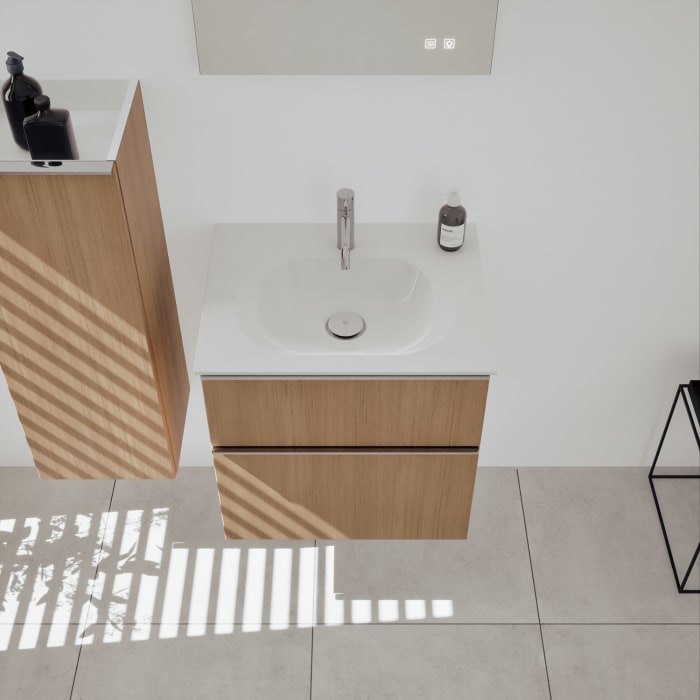 burgbad Fiumo 2.0 Mineralguss-Waschtisch mit Waschtischunterschrank 62 cm, mit Griff G0146