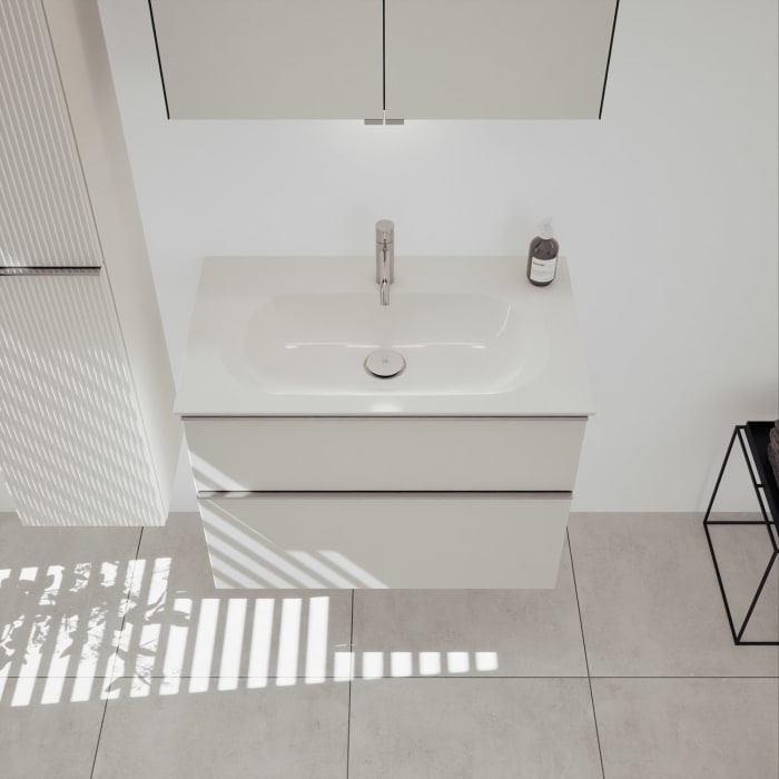 burgbad Fiumo 2.0 Mineralguss-Waschtisch mit Waschtischunterschrank 82 cm, mit Griff G0146