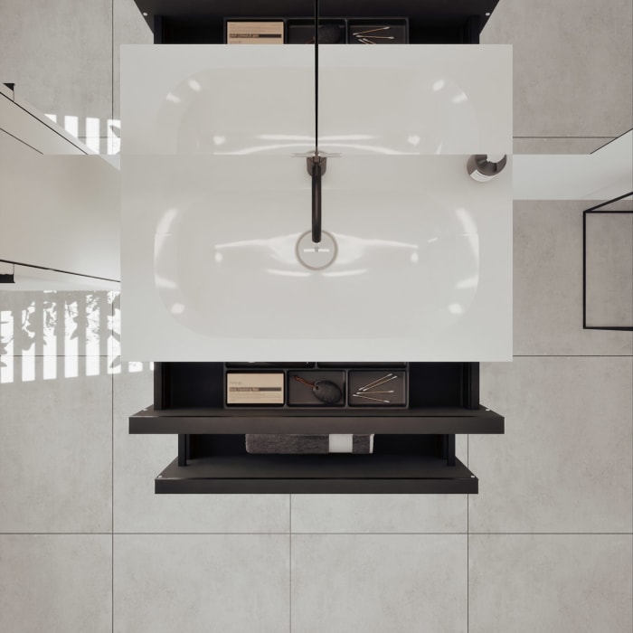 burgbad Fiumo 2.0 Mineralguss-Waschtisch mit Waschtischunterschrank 82 cm, mit Griff G0200