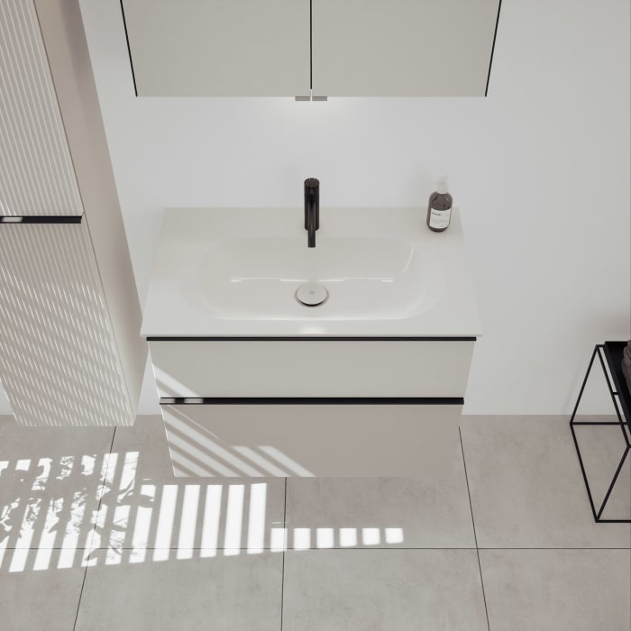 burgbad Fiumo 2.0 Mineralguss-Waschtisch mit Waschtischunterschrank 82 cm, mit Griff G0200