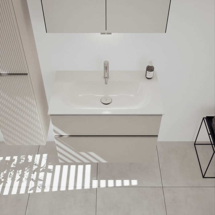 burgbad Fiumo 2.0 Mineralguss-Waschtisch mit Waschtischunterschrank 82 cm, mit Griff G0146