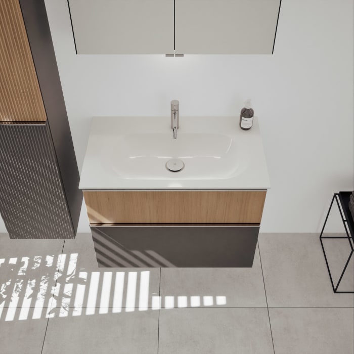 burgbad Fiumo 2.0 Mineralguss-Waschtisch mit Waschtischunterschrank 82 cm, mit Griff G0146