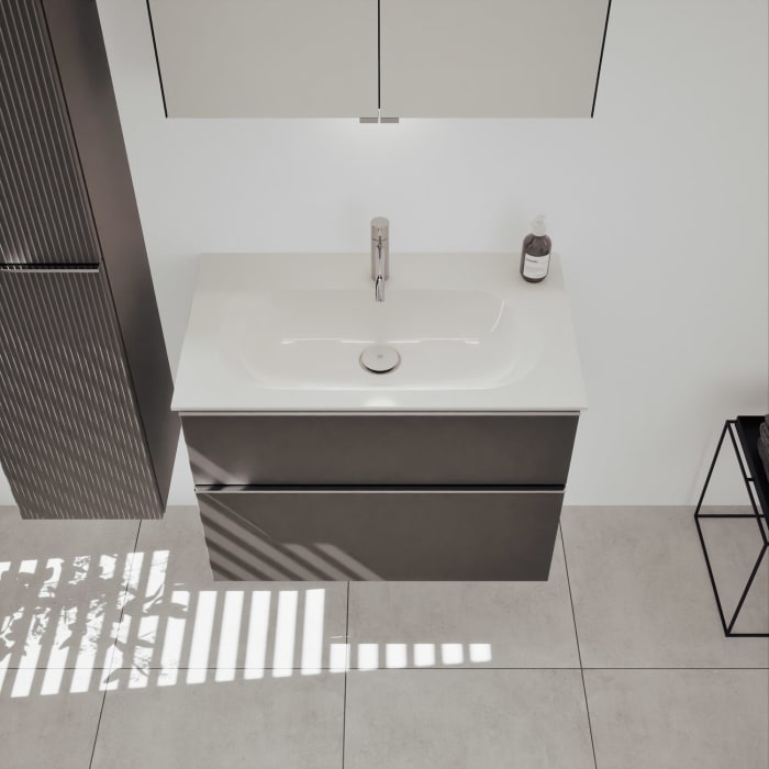 burgbad Fiumo 2.0 Mineralguss-Waschtisch mit Waschtischunterschrank 82 cm, mit Griff G0146