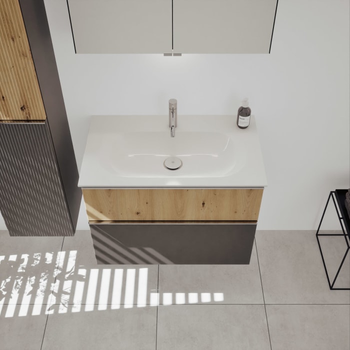 burgbad Fiumo 2.0 Mineralguss-Waschtisch mit Waschtischunterschrank 82 cm, mit Griff G0146