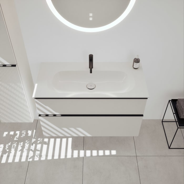 burgbad Fiumo 2.0 Mineralguss-Waschtisch mit Waschtischunterschrank 102 cm, mit Griff G0200