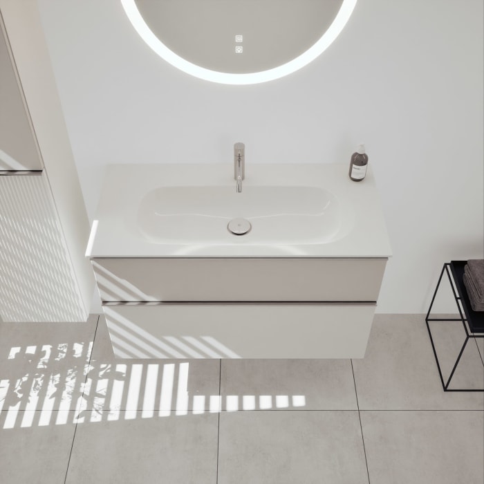 burgbad Fiumo 2.0 Mineralguss-Waschtisch mit Waschtischunterschrank 102 cm, mit Griff G0146