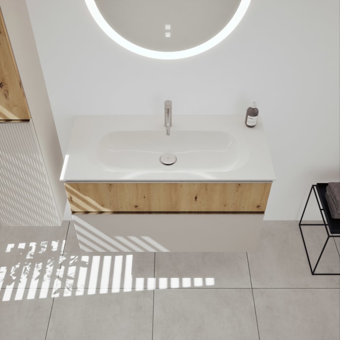 burgbad Fiumo 2.0 Mineralguss-Waschtisch mit Waschtischunterschrank 102 cm, mit Griff G0146