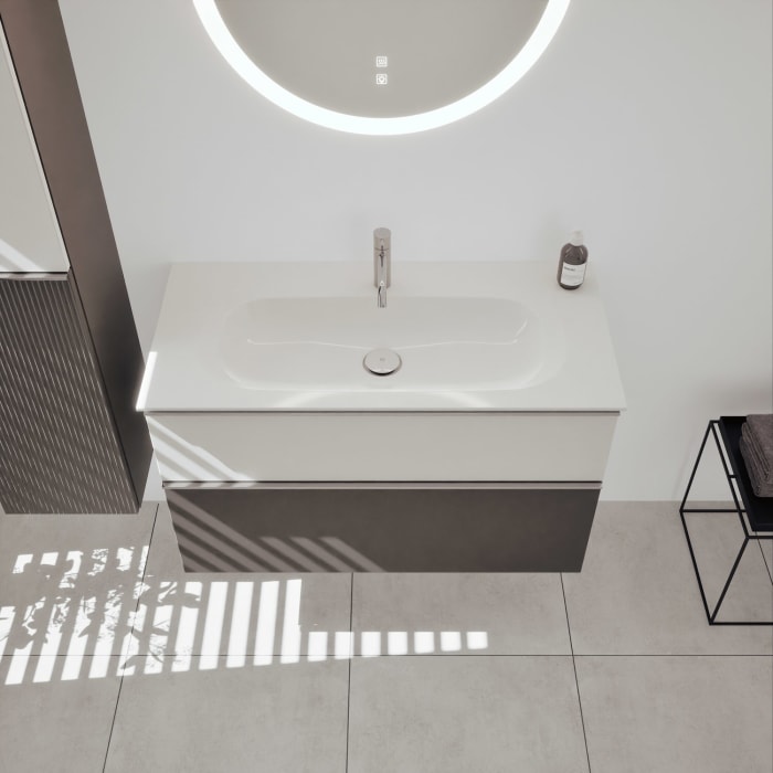 burgbad Fiumo 2.0 Mineralguss-Waschtisch mit Waschtischunterschrank 102 cm, mit Griff G0146