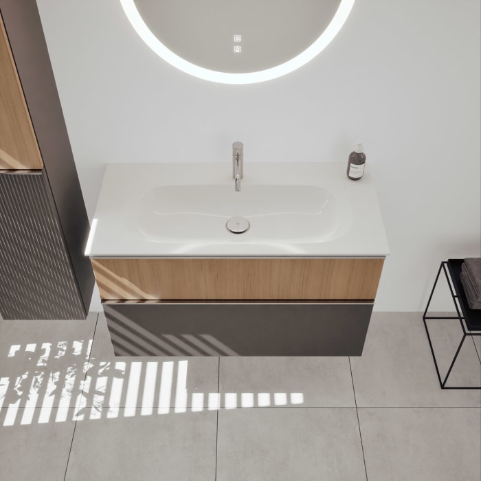 burgbad Fiumo 2.0 Mineralguss-Waschtisch mit Waschtischunterschrank 102 cm, mit Griff G0146