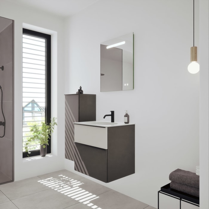 burgbad Fiumo 2.0 Mineralguss-Waschtisch mit Waschtischunterschrank 62 cm, mit Griff G0200