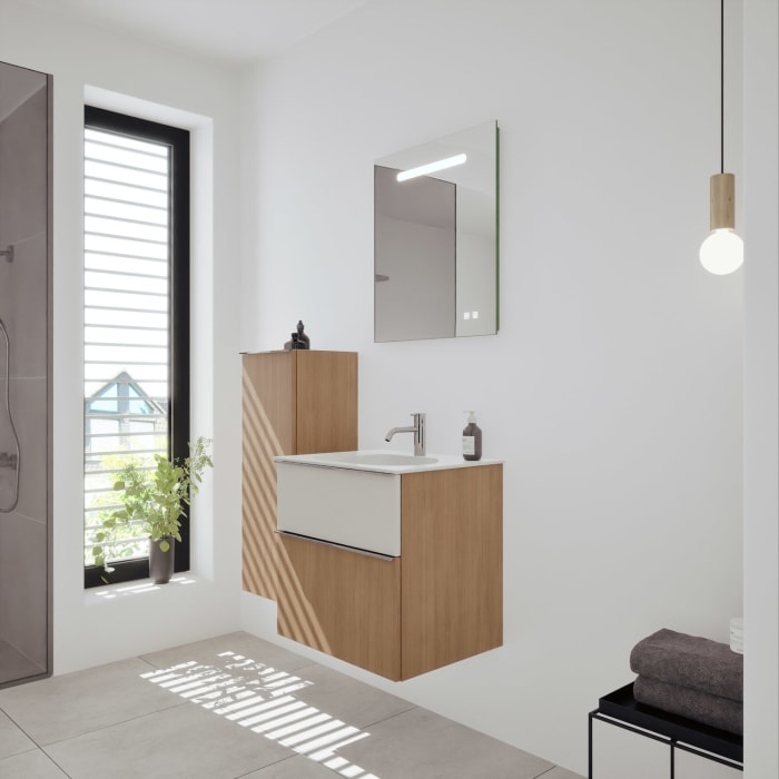 burgbad Fiumo 2.0 Mineralguss-Waschtisch mit Waschtischunterschrank 62 cm, mit Griff G0146