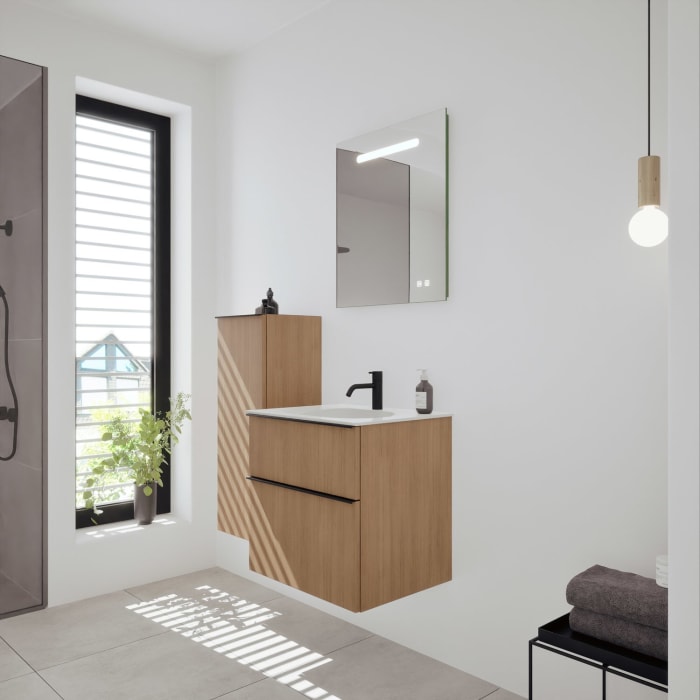 burgbad Fiumo 2.0 Mineralguss-Waschtisch mit Waschtischunterschrank 62 cm, mit Griff G0200