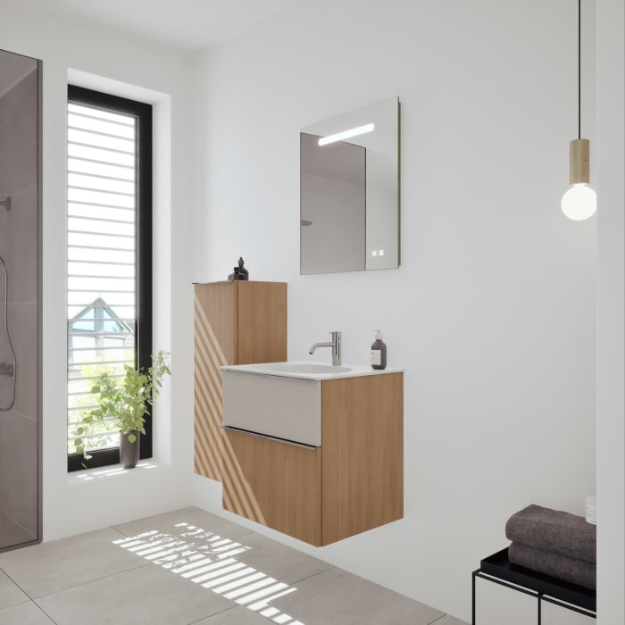 burgbad Fiumo 2.0 Mineralguss-Waschtisch mit Waschtischunterschrank 62 cm, mit Griff G0146