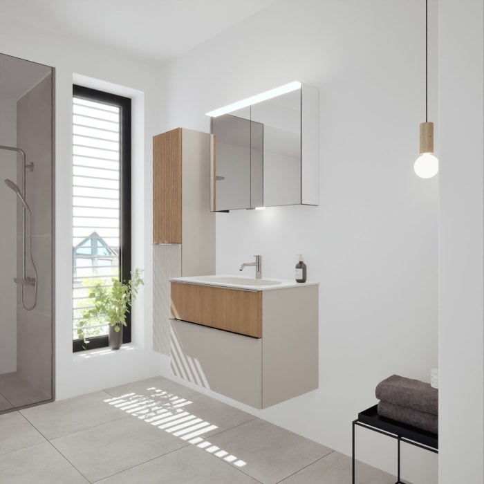 burgbad Fiumo 2.0 Mineralguss-Waschtisch mit Waschtischunterschrank 82 cm, mit Griff G0146