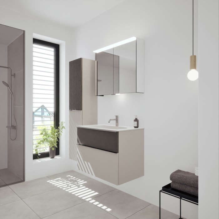 burgbad Fiumo 2.0 Mineralguss-Waschtisch mit Waschtischunterschrank 82 cm, mit Griff G0146