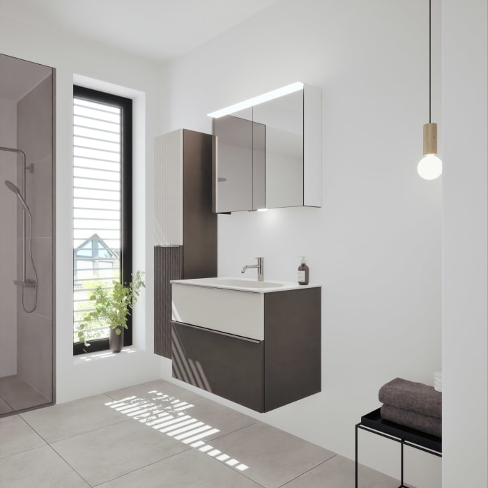 burgbad Fiumo 2.0 Mineralguss-Waschtisch mit Waschtischunterschrank 82 cm, mit Griff G0146