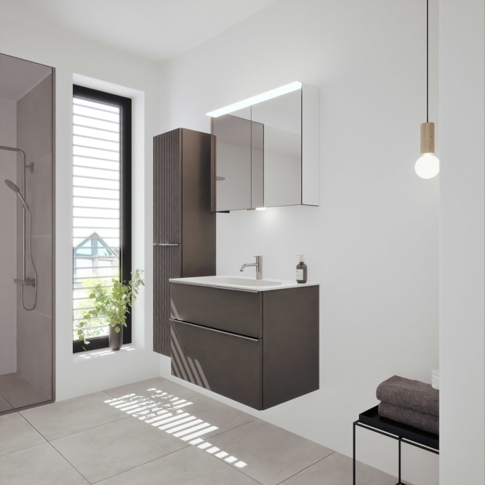 burgbad Fiumo 2.0 Mineralguss-Waschtisch mit Waschtischunterschrank 82 cm, mit Griff G0146