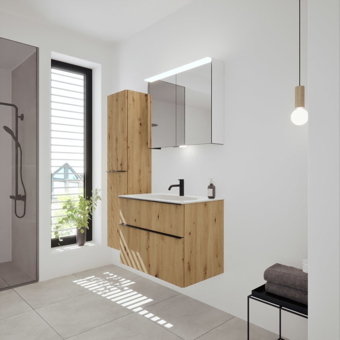 burgbad Fiumo 2.0 Mineralguss-Waschtisch mit Waschtischunterschrank 82 cm, mit Griff G0200