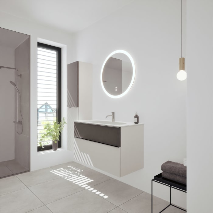 burgbad Fiumo 2.0 Mineralguss-Waschtisch mit Waschtischunterschrank 102 cm, mit Griff G0146