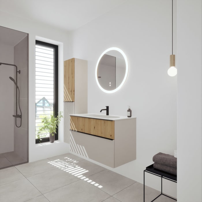 burgbad Fiumo 2.0 Mineralguss-Waschtisch mit Waschtischunterschrank 102 cm, mit Griff G0200