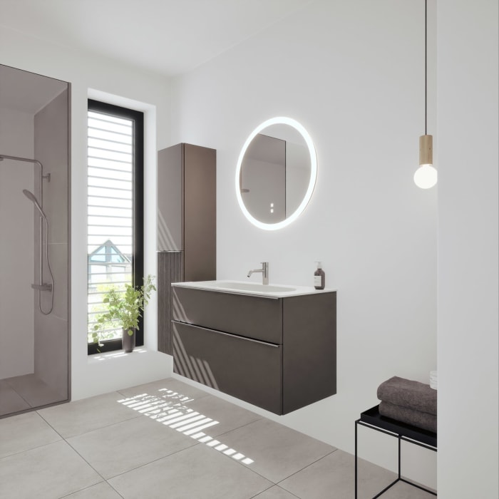 burgbad Fiumo 2.0 Mineralguss-Waschtisch mit Waschtischunterschrank 102 cm, mit Griff G0146