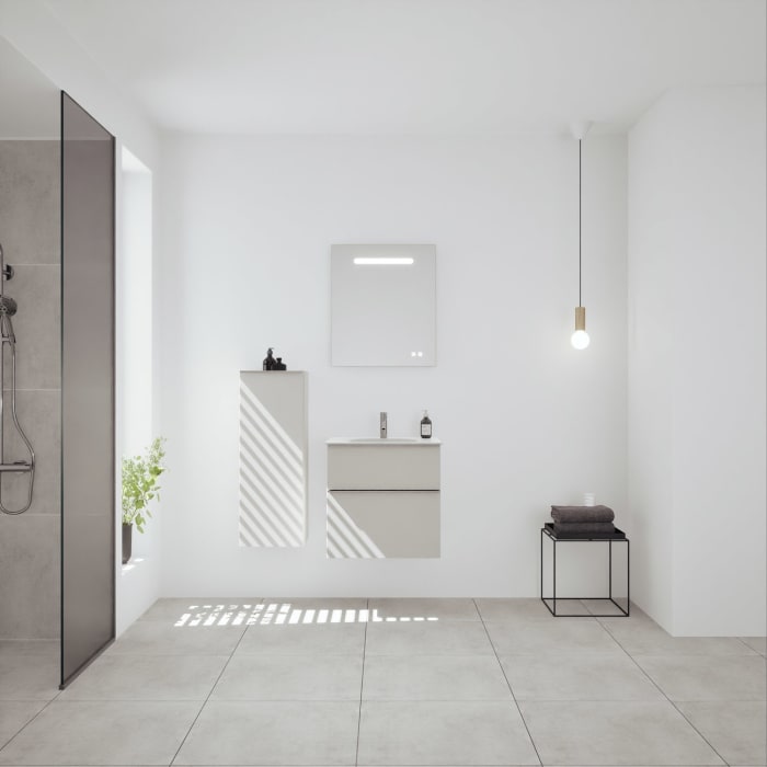 burgbad Fiumo 2.0 Mineralguss-Waschtisch mit Waschtischunterschrank 62 cm, mit Griff G0146