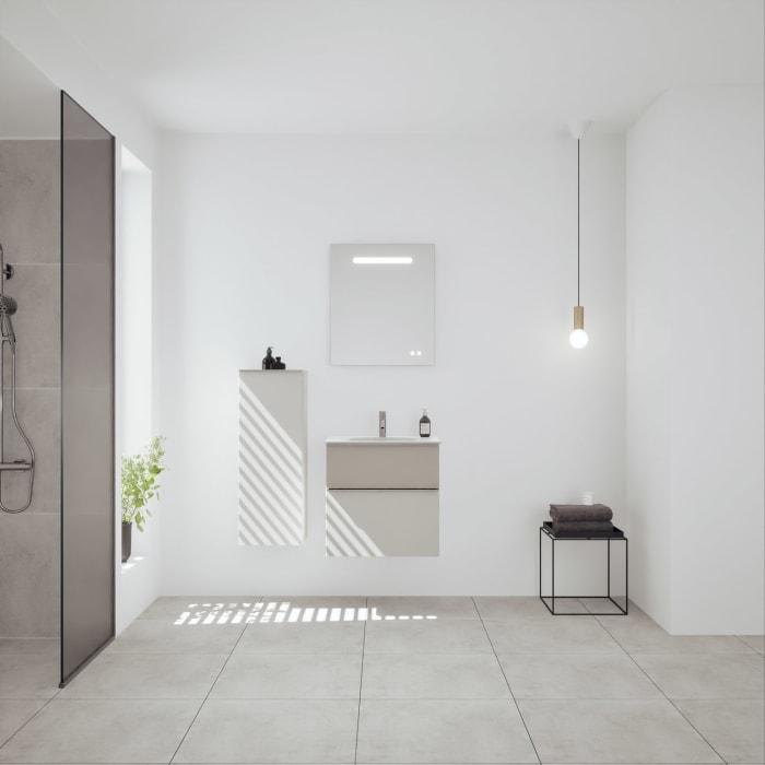 burgbad Fiumo 2.0 Mineralguss-Waschtisch mit Waschtischunterschrank 62 cm, mit Griff G0146