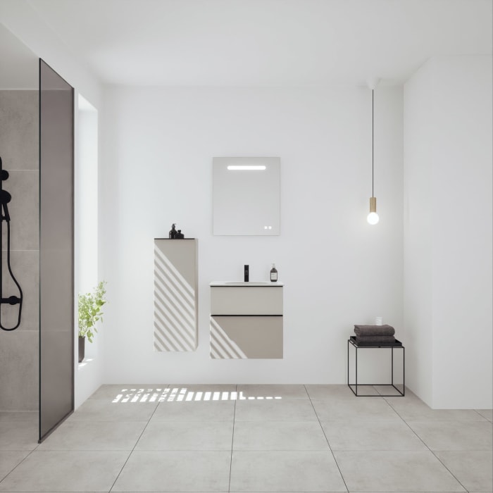 burgbad Fiumo 2.0 Mineralguss-Waschtisch mit Waschtischunterschrank 62 cm, mit Griff G0200