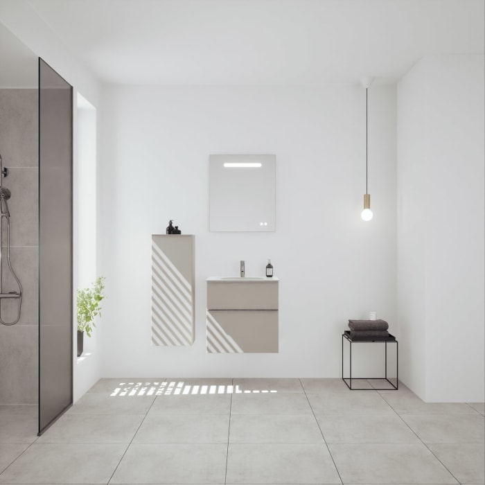 burgbad Fiumo 2.0 Mineralguss-Waschtisch mit Waschtischunterschrank 62 cm, mit Griff G0146