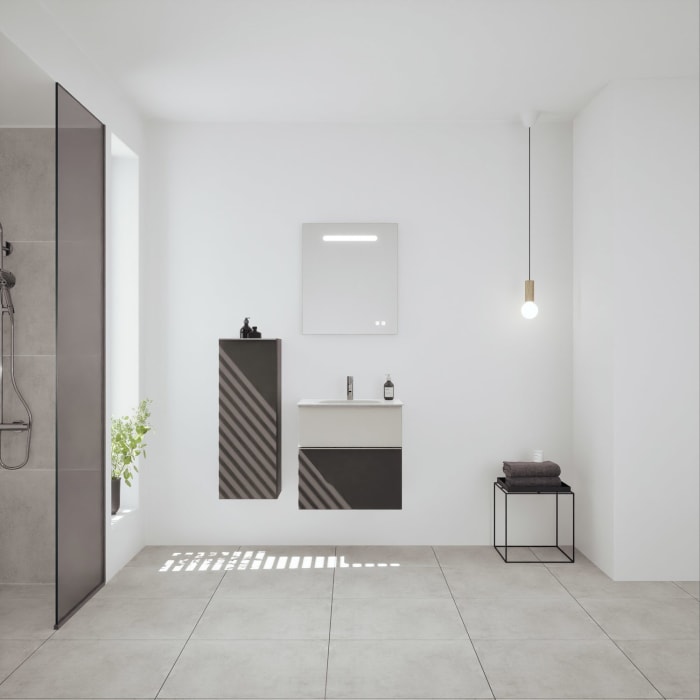 burgbad Fiumo 2.0 Mineralguss-Waschtisch mit Waschtischunterschrank 62 cm, mit Griff G0146