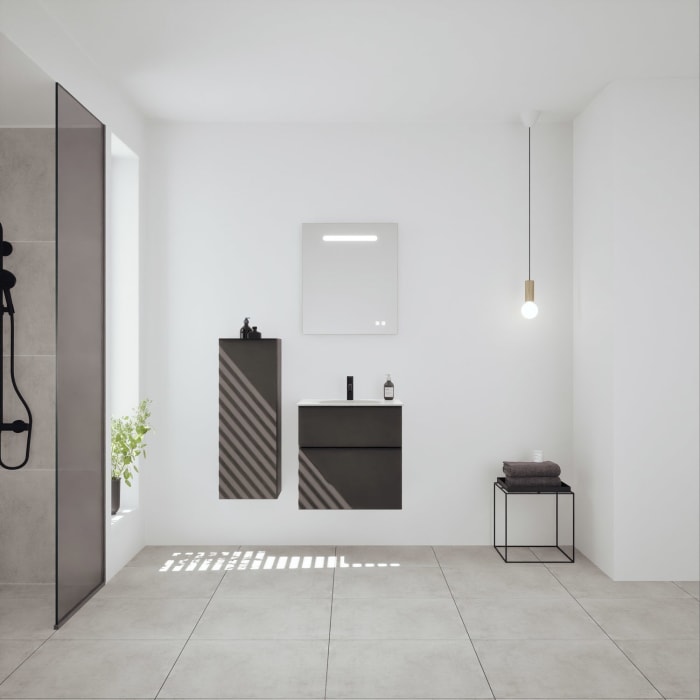 burgbad Fiumo 2.0 Mineralguss-Waschtisch mit Waschtischunterschrank 62 cm, mit Griff G0200