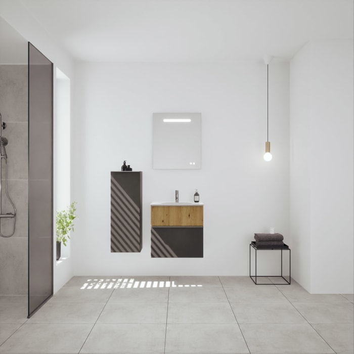 burgbad Fiumo 2.0 Mineralguss-Waschtisch mit Waschtischunterschrank 62 cm, mit Griff G0146