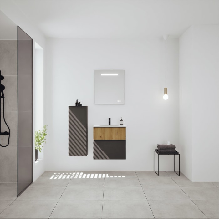 burgbad Fiumo 2.0 Mineralguss-Waschtisch mit Waschtischunterschrank 62 cm, mit Griff G0200