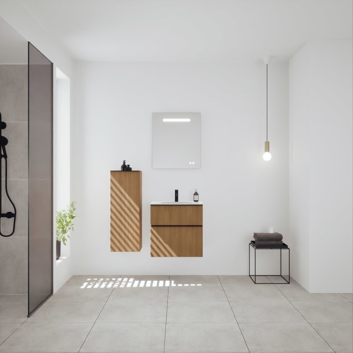 burgbad Fiumo 2.0 Mineralguss-Waschtisch mit Waschtischunterschrank 62 cm, mit Griff G0200