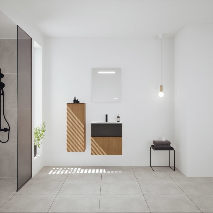 burgbad Fiumo 2.0 Mineralguss-Waschtisch mit Waschtischunterschrank 62 cm, mit Griff G0200