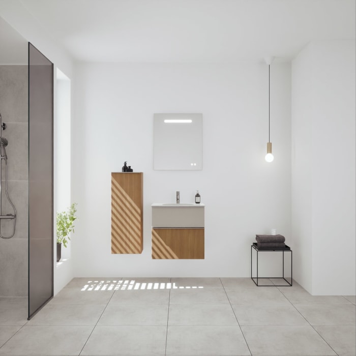 burgbad Fiumo 2.0 Mineralguss-Waschtisch mit Waschtischunterschrank 62 cm, mit Griff G0146