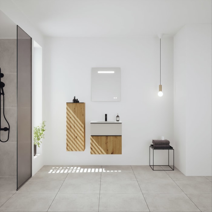 burgbad Fiumo 2.0 Mineralguss-Waschtisch mit Waschtischunterschrank 62 cm, mit Griff G0200