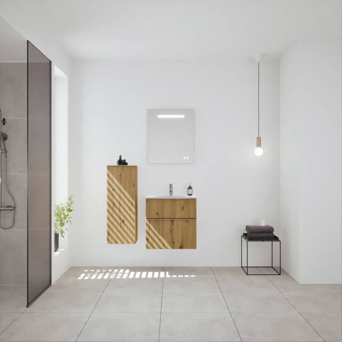 burgbad Fiumo 2.0 Mineralguss-Waschtisch mit Waschtischunterschrank 62 cm, mit Griff G0146