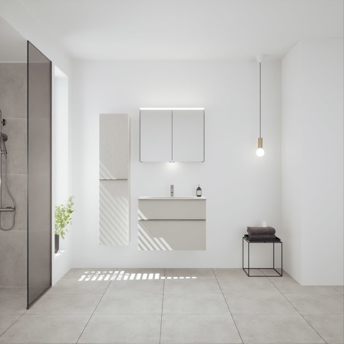 burgbad Fiumo 2.0 Mineralguss-Waschtisch mit Waschtischunterschrank 82 cm, mit Griff G0146