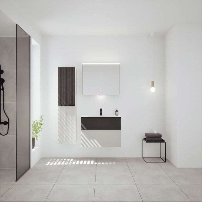 burgbad Fiumo 2.0 Mineralguss-Waschtisch mit Waschtischunterschrank 82 cm, mit Griff G0200