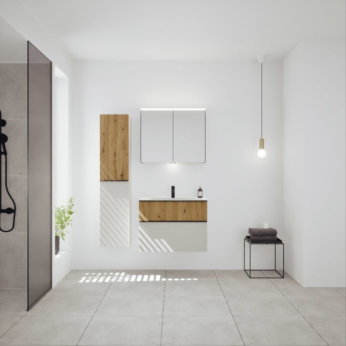 burgbad Fiumo 2.0 Mineralguss-Waschtisch mit Waschtischunterschrank 82 cm, mit Griff G0200