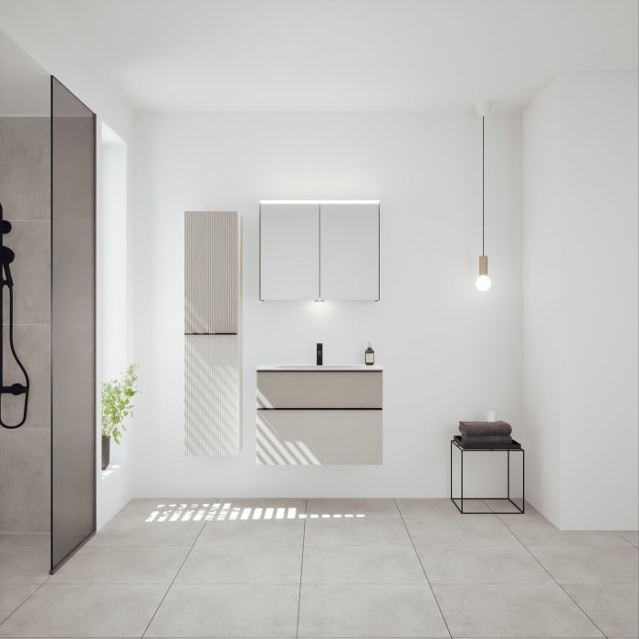 burgbad Fiumo 2.0 Mineralguss-Waschtisch mit Waschtischunterschrank 82 cm, mit Griff G0200