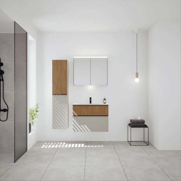 burgbad Fiumo 2.0 Mineralguss-Waschtisch mit Waschtischunterschrank 82 cm, mit Griff G0200