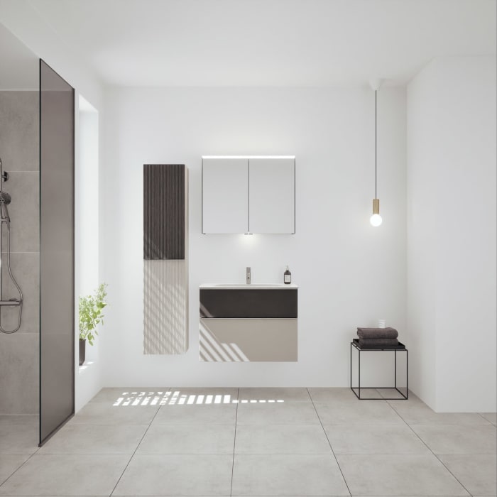 burgbad Fiumo 2.0 Mineralguss-Waschtisch mit Waschtischunterschrank 82 cm, mit Griff G0146